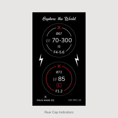 Front & Rear Lens Indicator Vinyl Sticker Packs for Canon EF Caps