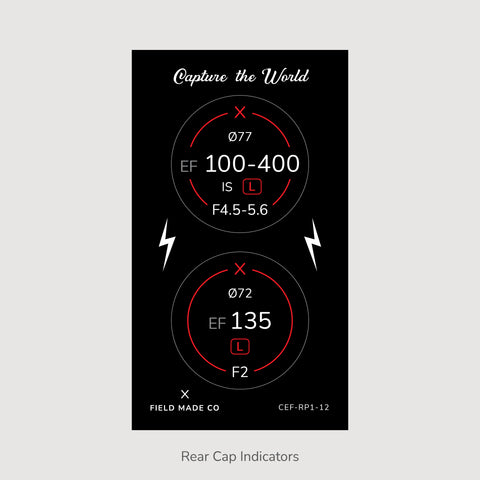 Front & Rear Lens Indicator Vinyl Sticker Packs for Canon EF Caps
