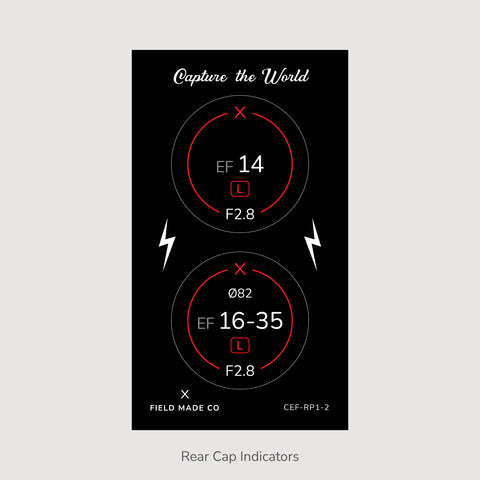 Front & Rear Lens Indicator Vinyl Sticker Packs for Canon EF Caps