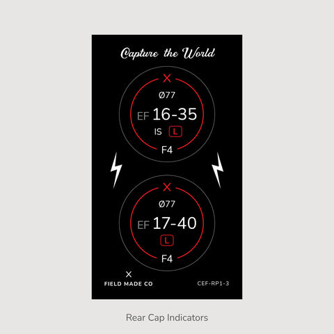 Front & Rear Lens Indicator Vinyl Sticker Packs for Canon EF Caps