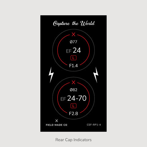 Front & Rear Lens Indicator Vinyl Sticker Packs for Canon EF Caps