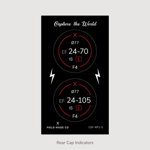 Front & Rear Lens Indicator Vinyl Sticker Packs for Canon EF Caps