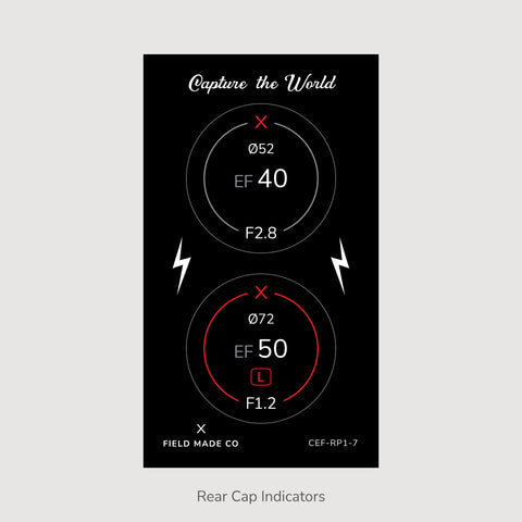 Front & Rear Lens Indicator Vinyl Sticker Packs for Canon EF Caps
