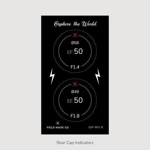 Front & Rear Lens Indicator Vinyl Sticker Packs for Canon EF Caps