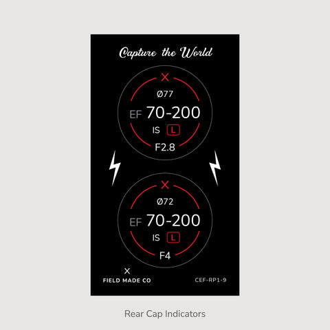 Front & Rear Lens Indicator Vinyl Sticker Packs for Canon EF Caps