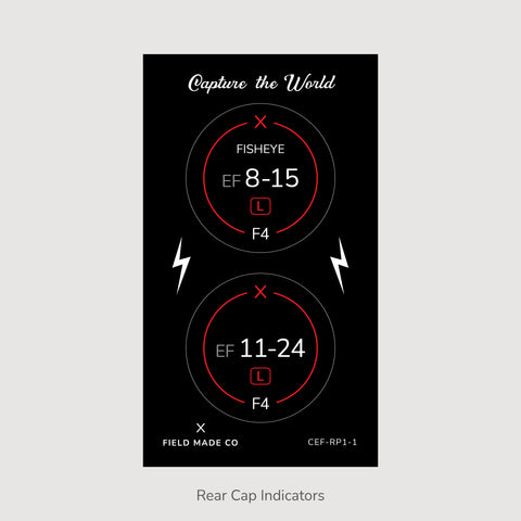 Front & Rear Lens Indicator Vinyl Sticker Packs for Canon EF Caps