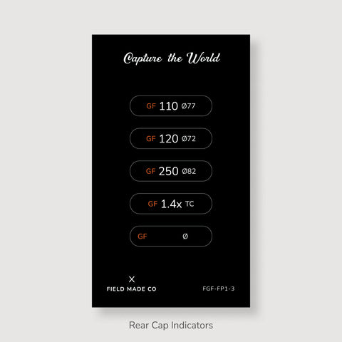 Front & Rear Lens Indicator Vinyl Sticker Packs for Fujifilm GFX Caps