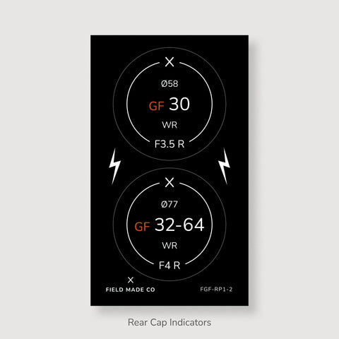 Front & Rear Lens Indicator Vinyl Sticker Packs for Fujifilm GFX Caps