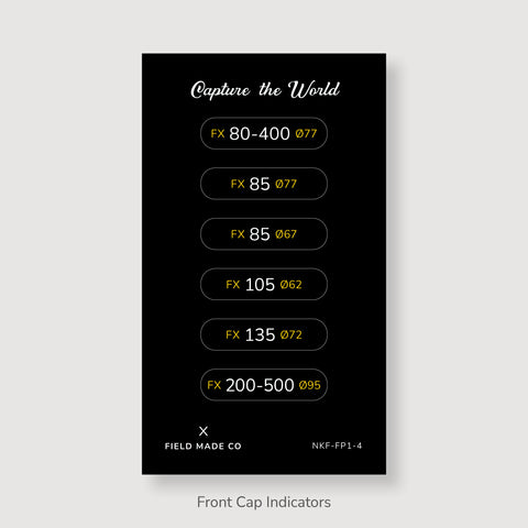 Front & Rear Lens Indicator Vinyl Sticker Packs for Nikon FX Caps