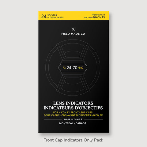 Front & Rear Lens Indicator Vinyl Sticker Packs for Nikon FX Caps