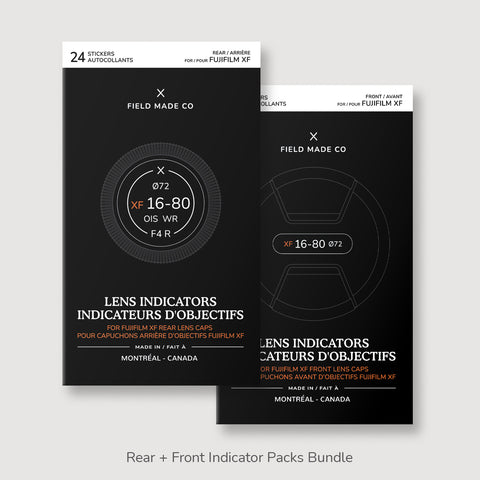 Front & Rear Lens Indicator Vinyl Sticker Packs for Fujifilm XF Caps