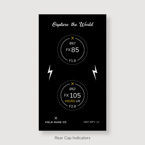 Front & Rear Lens Indicator Vinyl Sticker Packs for Nikon FX Caps