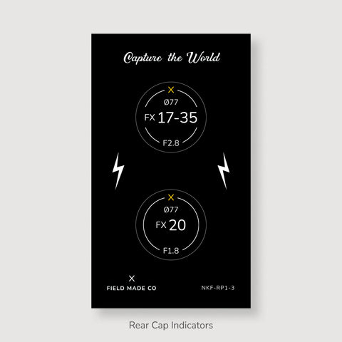 Front & Rear Lens Indicator Vinyl Sticker Packs for Nikon FX Caps