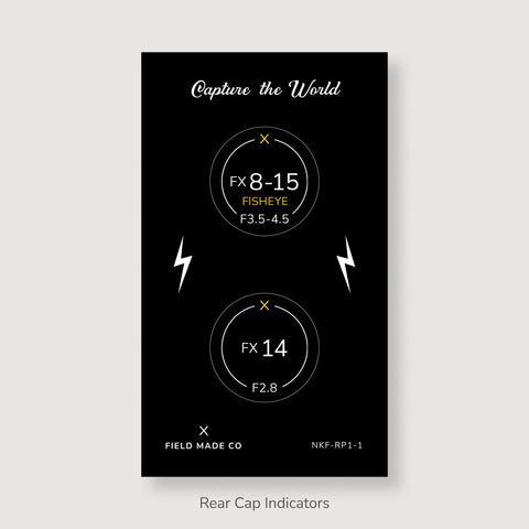 Front & Rear Lens Indicator Vinyl Sticker Packs for Nikon FX Caps