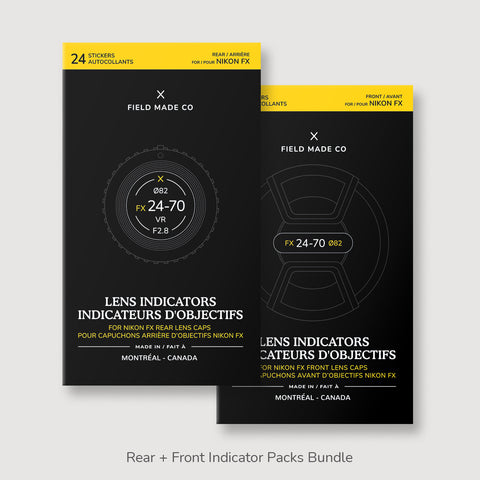 Front & Rear Lens Indicator Vinyl Sticker Packs for Nikon FX Caps