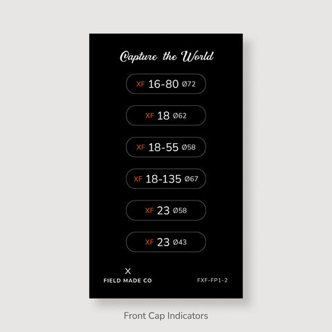 Front & Rear Lens Indicator Vinyl Sticker Packs for Fujifilm XF Caps