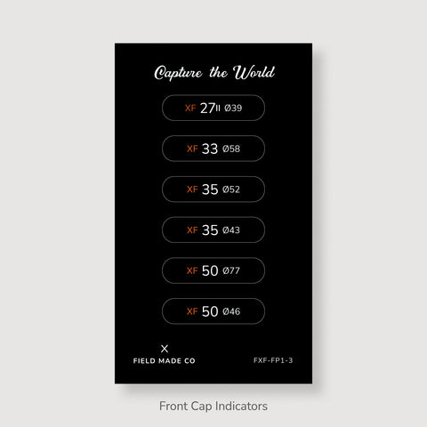 Front & Rear Lens Indicator Vinyl Sticker Packs for Fujifilm XF Caps