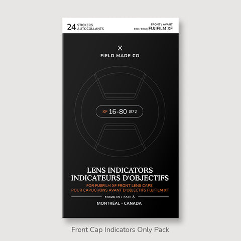 Front & Rear Lens Indicator Vinyl Sticker Packs for Fujifilm XF Caps
