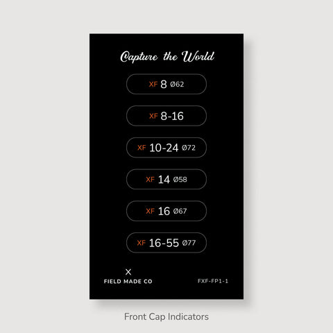 Front & Rear Lens Indicator Vinyl Sticker Packs for Fujifilm XF Caps