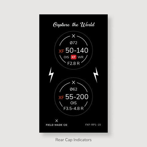Front & Rear Lens Indicator Vinyl Sticker Packs for Fujifilm XF Caps
