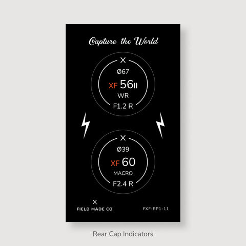 Front & Rear Lens Indicator Vinyl Sticker Packs for Fujifilm XF Caps