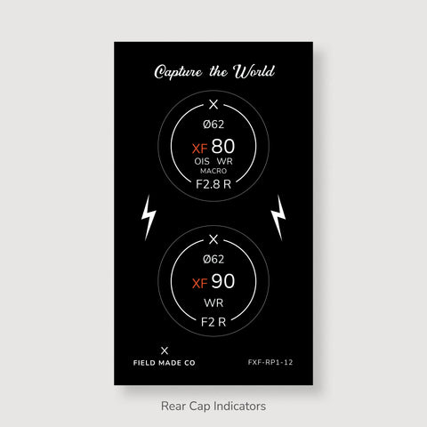 Front & Rear Lens Indicator Vinyl Sticker Packs for Fujifilm XF Caps