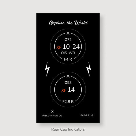 Front & Rear Lens Indicator Vinyl Sticker Packs for Fujifilm XF Caps