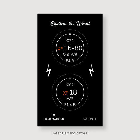 Front & Rear Lens Indicator Vinyl Sticker Packs for Fujifilm XF Caps