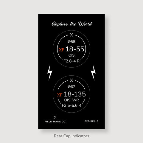 Front & Rear Lens Indicator Vinyl Sticker Packs for Fujifilm XF Caps