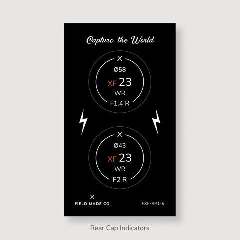 Front & Rear Lens Indicator Vinyl Sticker Packs for Fujifilm XF Caps