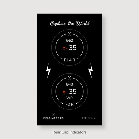 Front & Rear Lens Indicator Vinyl Sticker Packs for Fujifilm XF Caps