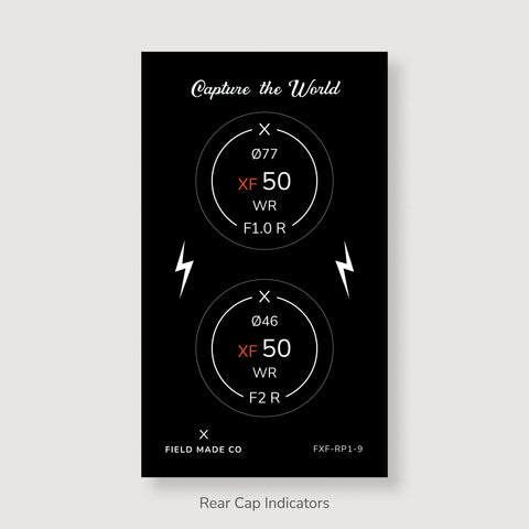 Front & Rear Lens Indicator Vinyl Sticker Packs for Fujifilm XF Caps
