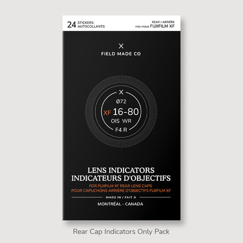 Front & Rear Lens Indicator Vinyl Sticker Packs for Fujifilm XF Caps