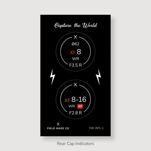 Front & Rear Lens Indicator Vinyl Sticker Packs for Fujifilm XF Caps