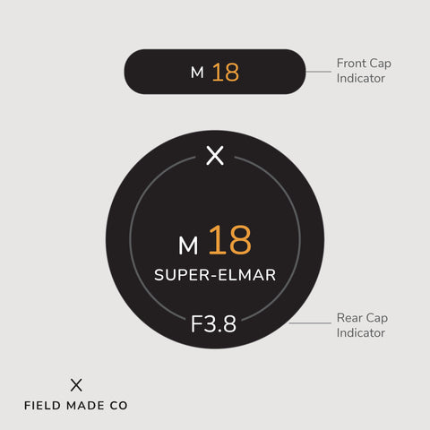 Leica M 18 mm F3.8 Super-Elmar lens indicator label by Field Made Co