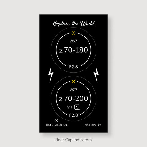 Front & Rear Lens Indicator Vinyl Sticker Packs for Nikon Z Caps