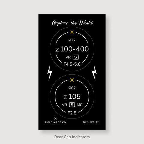 Front & Rear Lens Indicator Vinyl Sticker Packs for Nikon Z Caps