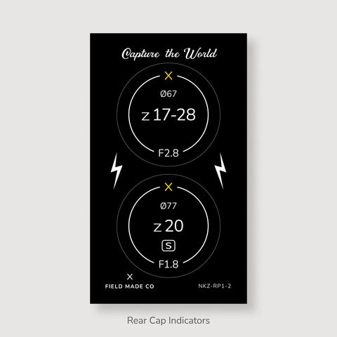 Front & Rear Lens Indicator Vinyl Sticker Packs for Nikon Z Caps