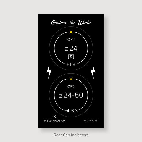 Front & Rear Lens Indicator Vinyl Sticker Packs for Nikon Z Caps