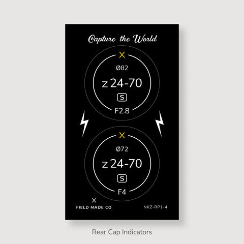 Front & Rear Lens Indicator Vinyl Sticker Packs for Nikon Z Caps