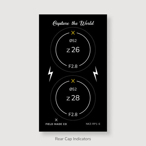 Front & Rear Lens Indicator Vinyl Sticker Packs for Nikon Z Caps