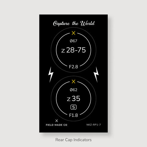 Front & Rear Lens Indicator Vinyl Sticker Packs for Nikon Z Caps