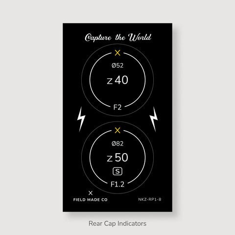 Front & Rear Lens Indicator Vinyl Sticker Packs for Nikon Z Caps