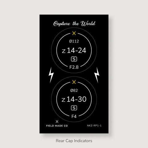 Front & Rear Lens Indicator Vinyl Sticker Packs for Nikon Z Caps