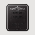 Stealth Kit for Fujifilm X-T3: Ghost Logo and Plain Black vinyl labels on the Field Made Co backing sheet