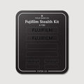 Stealth Kit for Fujifilm X-T50: Ghost Logo and Plain Black vinyl labels on the Field Made Co backing sheet