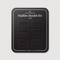 Stealth Kit for Fujifilm X-E4: Ghost Logo and Plain Black vinyl labels on the Field Made Co backing sheet