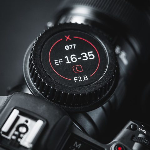 Front & Rear Lens Indicator Vinyl Sticker Packs for Canon EF Caps