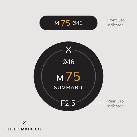 Leica M 75 mm F2.5 Summarit lens indicator label by Field Made Co