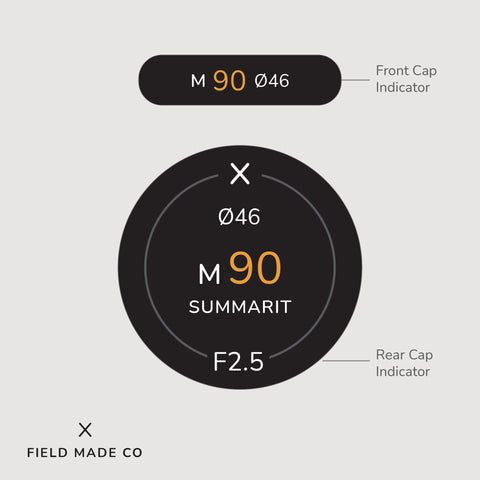 Leica M 90 mm F2.5 Summarit lens indicator label by Field Made Co